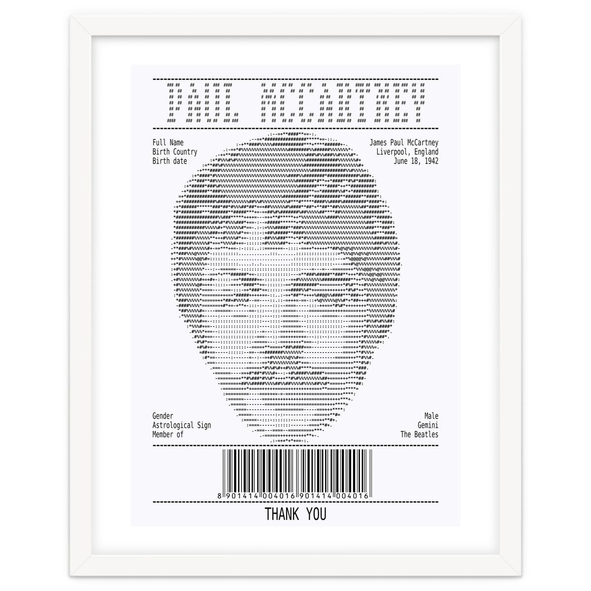 Receipt Art Paul Mc Cartney