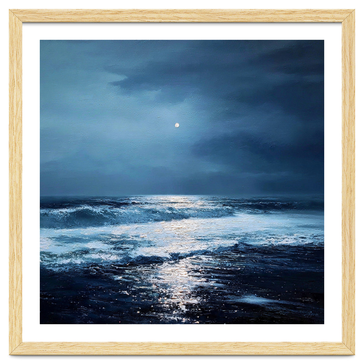 Midnight Seascape with Moonlight Reflecting