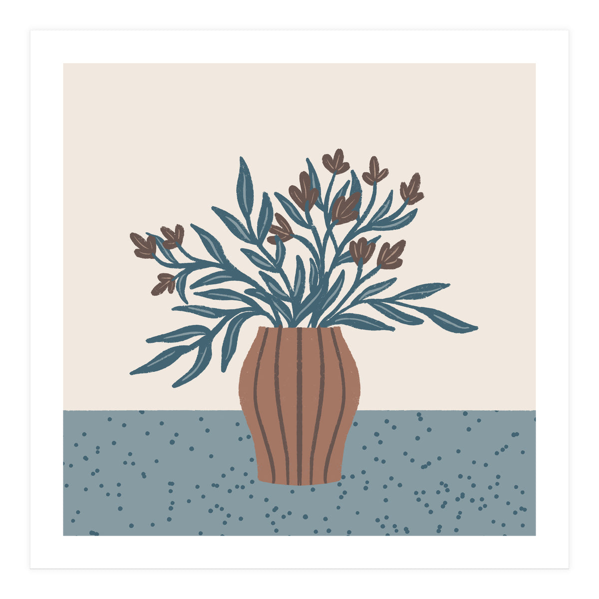Brown Flowers in a Vase – Minimalist Floral Still Life (Print Only)