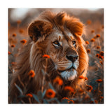 Majestic Lion Resting Among Orange Flowers (Print Only) thumbnail
