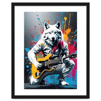 Wolf playing guitar, graffiti