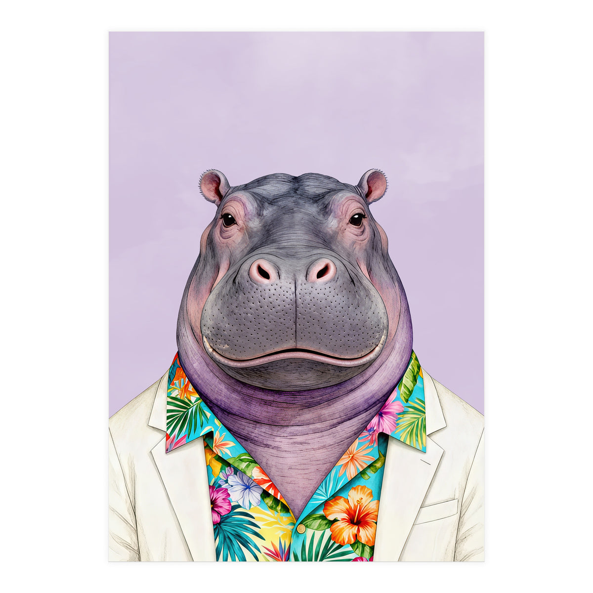 Hippopotamus in Gangster Havana Shirt (Print Only)