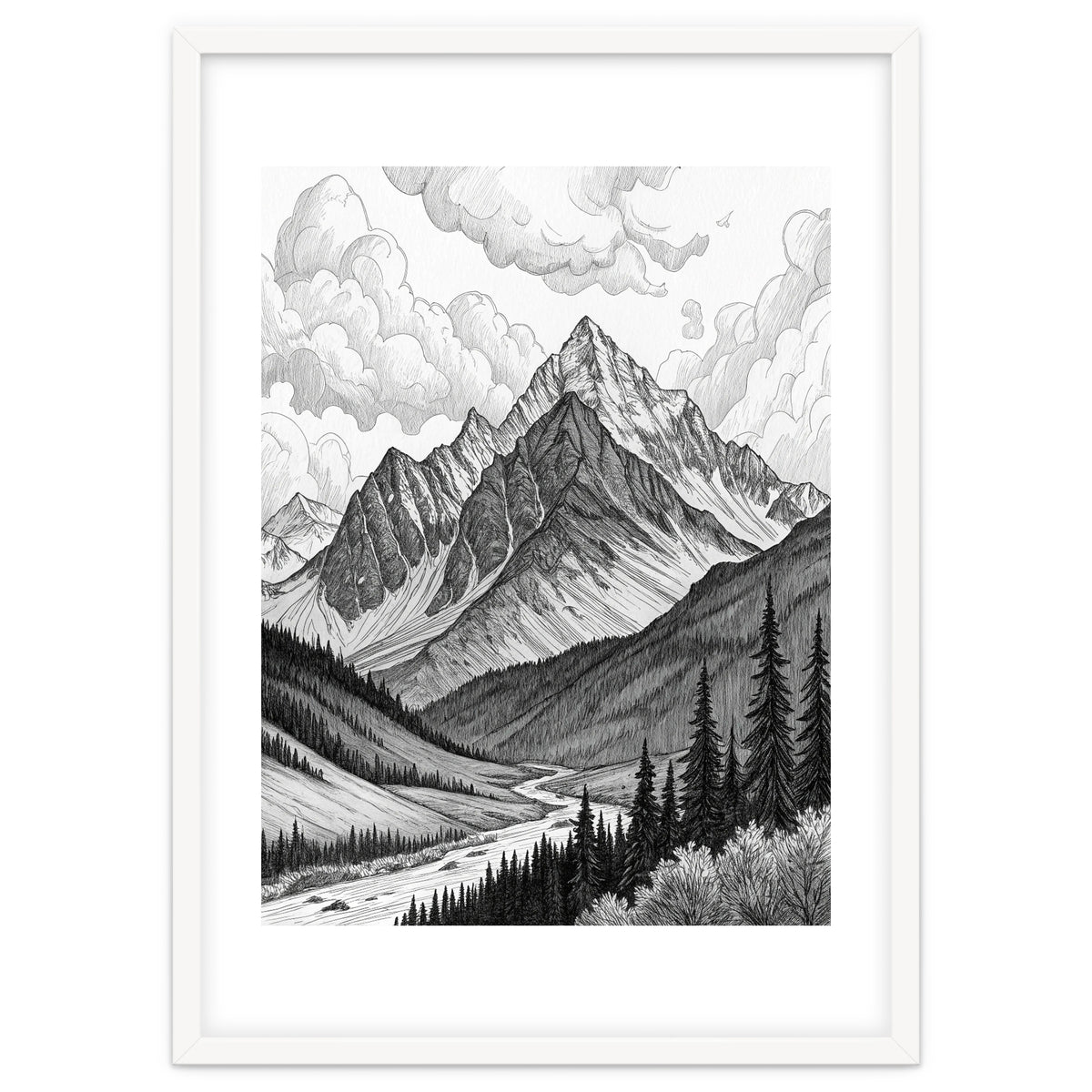 Majestic Alpine Mountain Range Sketch
