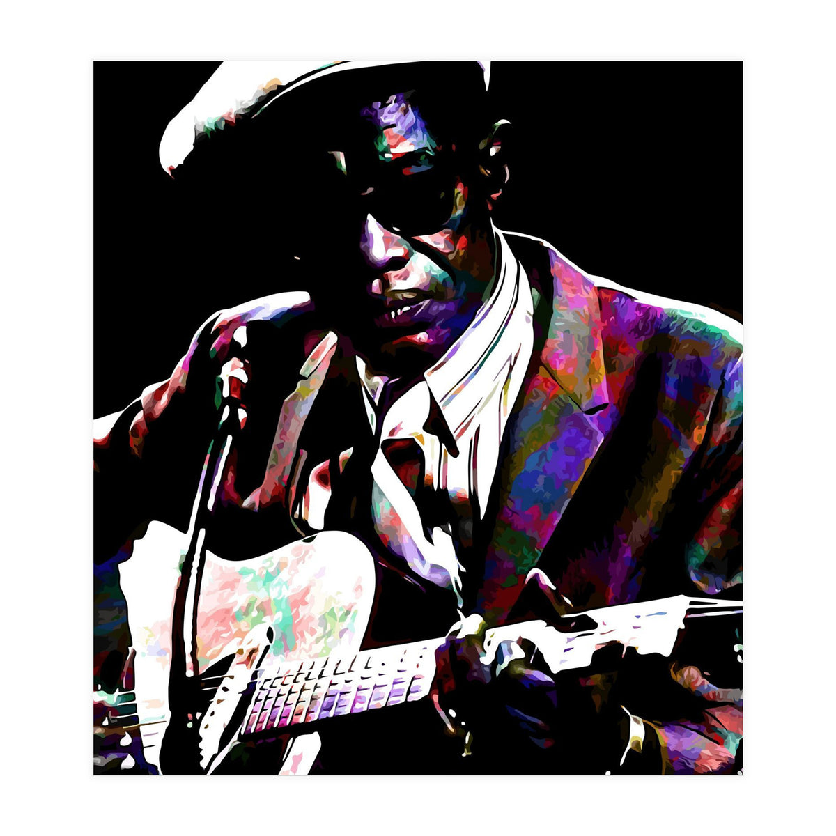 Lightnin' Hopkins American Country Blues Musician legend Colorful Art (Print Only)