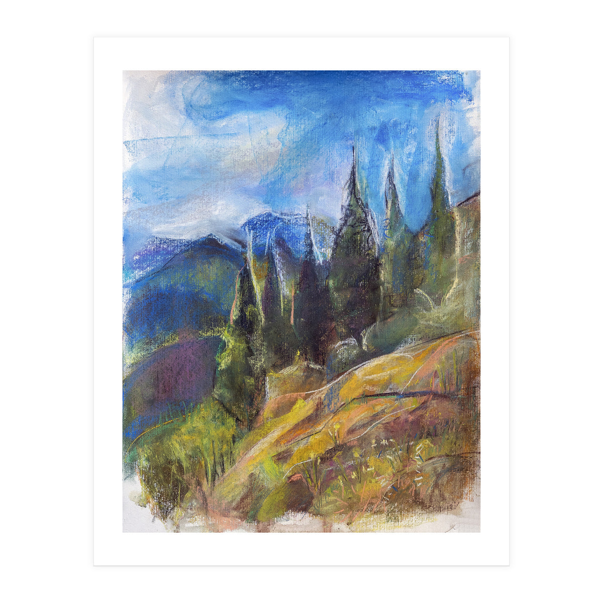 Pastel drawing of an Alpine Pine Forest (Print Only)