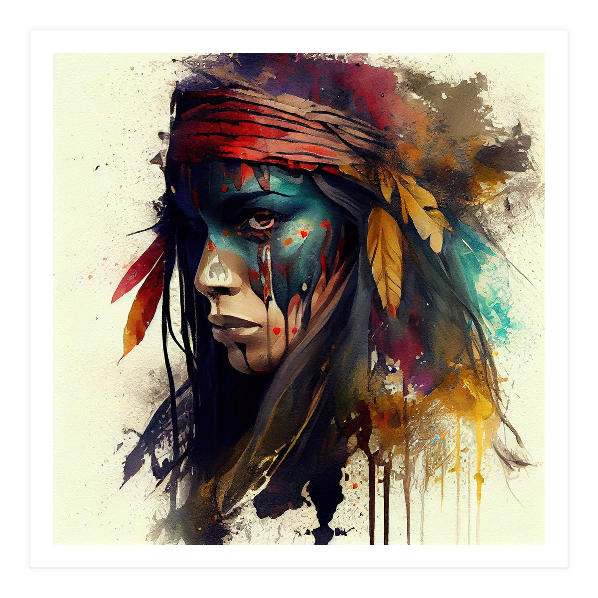 Powerful American Native Warrior Woman #3 (Print Only)