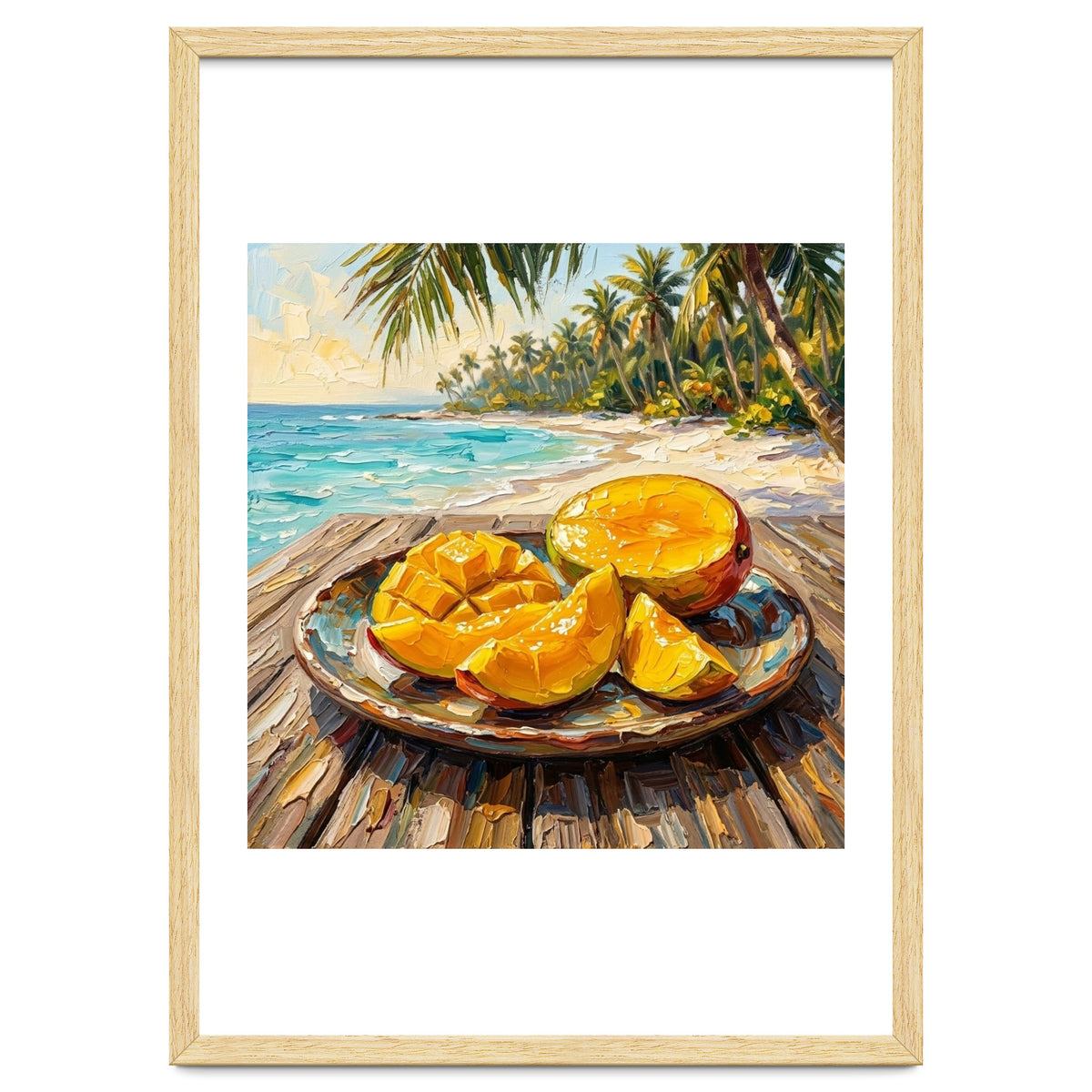 Tropical Mango Beach Oil Painting