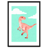Velociraptor Watercolor Art, Cute Dino Nursery Print, Whimsical Dinosaur Illustration thumbnail