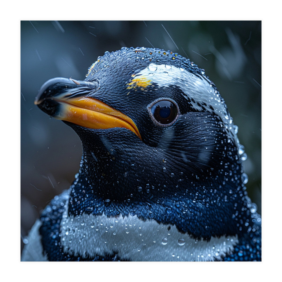 Macro view of a Penguin with Water Droplets (Print Only)