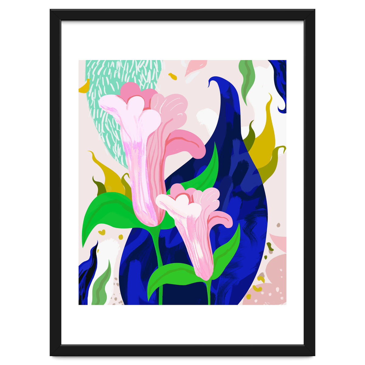 Blue Leaf | Abstract Botanical Floral Painting | Eclectic Pop of Color Nature | Jungle Plants