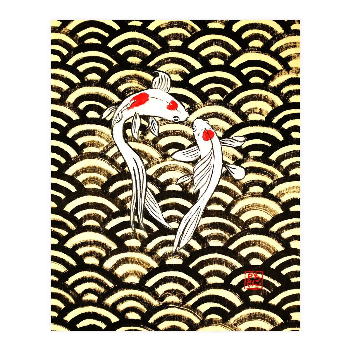 2 Koi In Wood (Print Only)