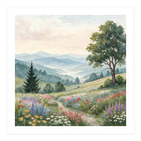 Serene Mountain Meadow Watercolor Landscape (Print Only) thumbnail