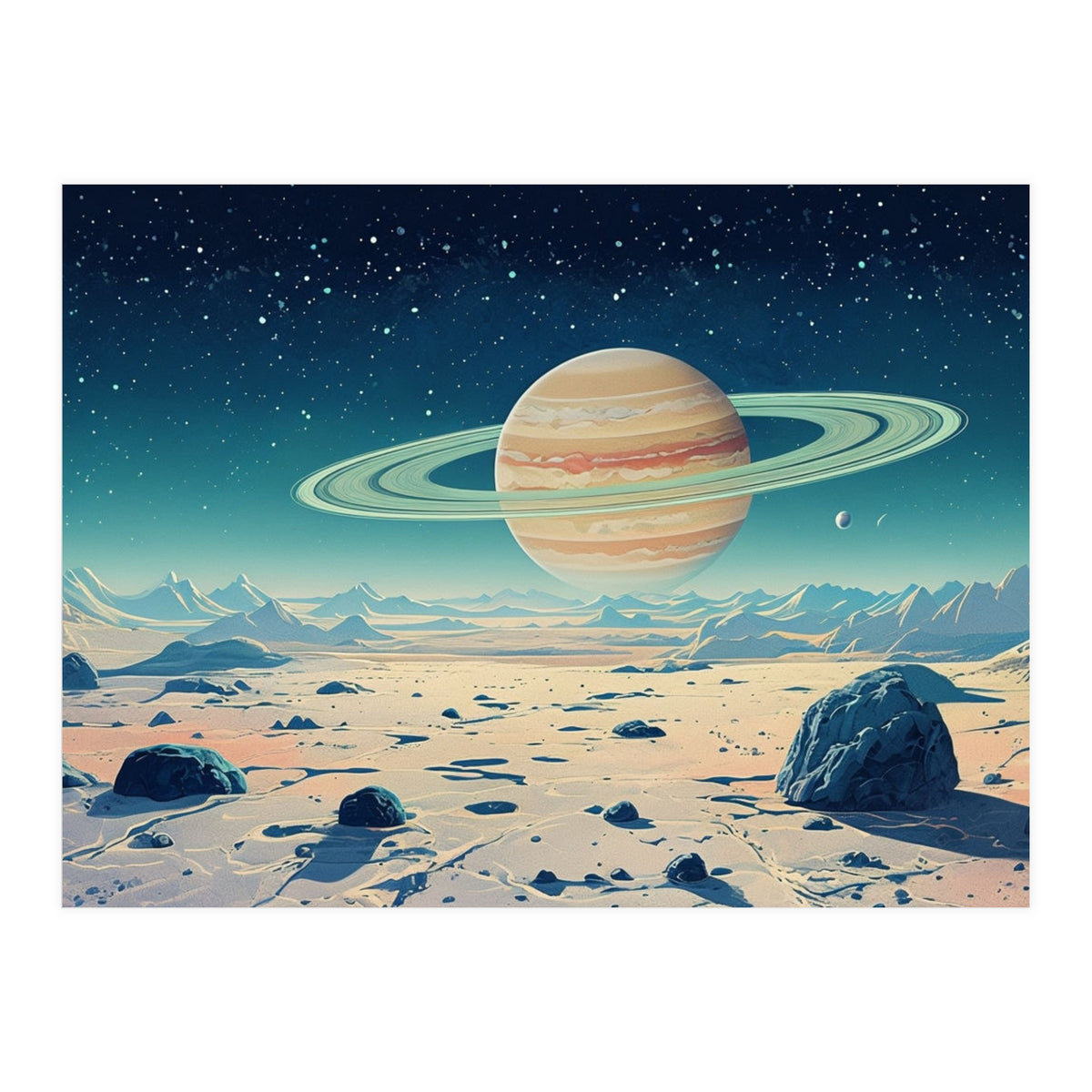 Alien Horizon: Saturn-Inspired Planetary Landscape (Print Only)