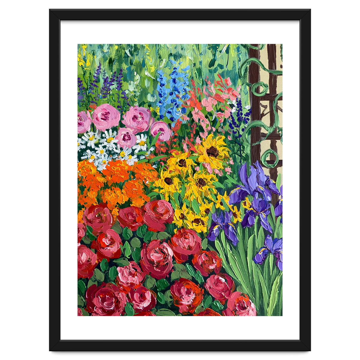 Vibrant Summer Cottage Garden Oil Painting
