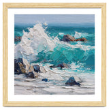 Dynamic Crashing Turquoise Ocean Wave Against Rugged Coastal Rocks thumbnail