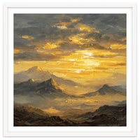 Vibrant Golden Hour Horizon Over Distant Mountain Ridges