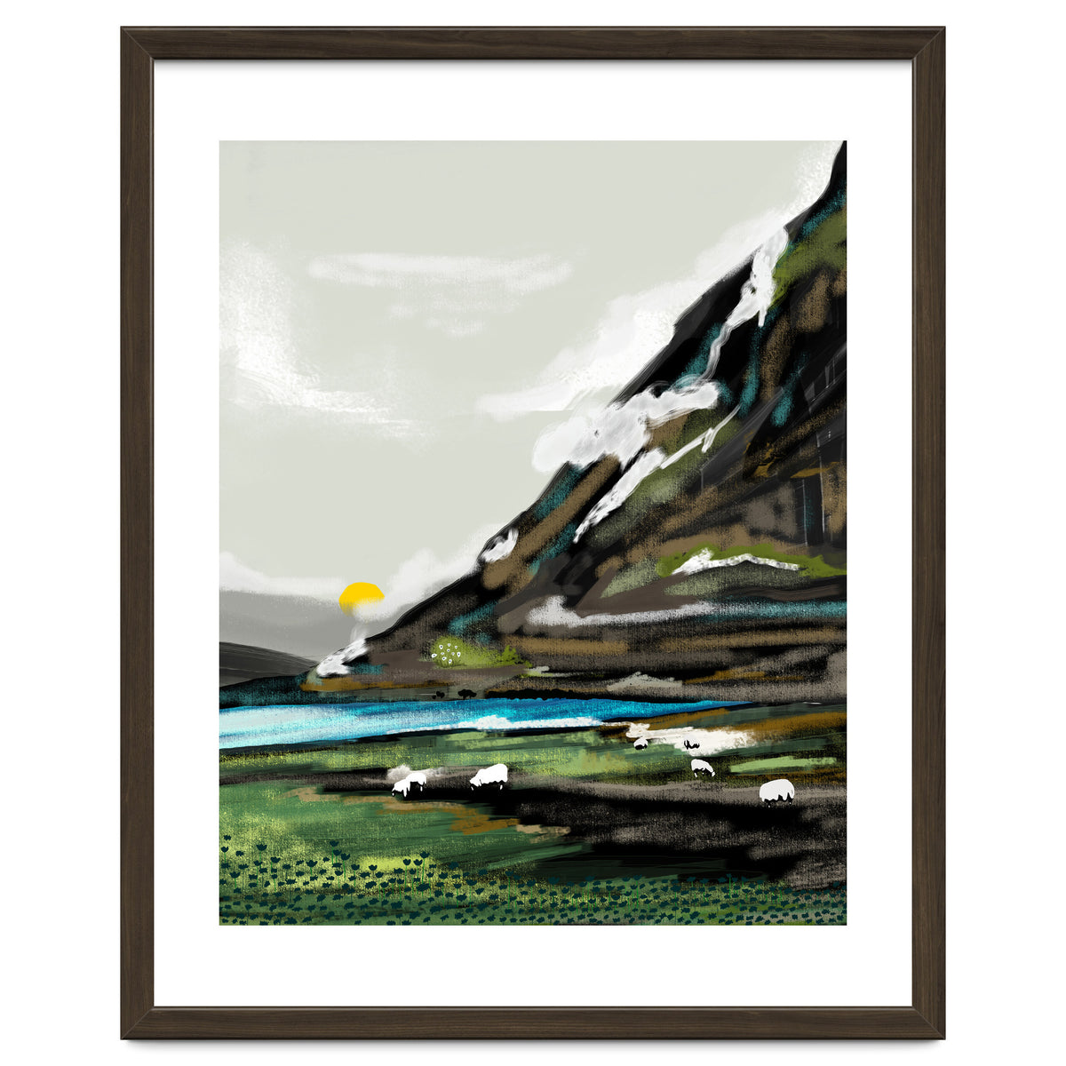 Graze, Cattle Nature Landscape Painting, Mountains Wild Adventure Cows, Animals Grassland Bohemian