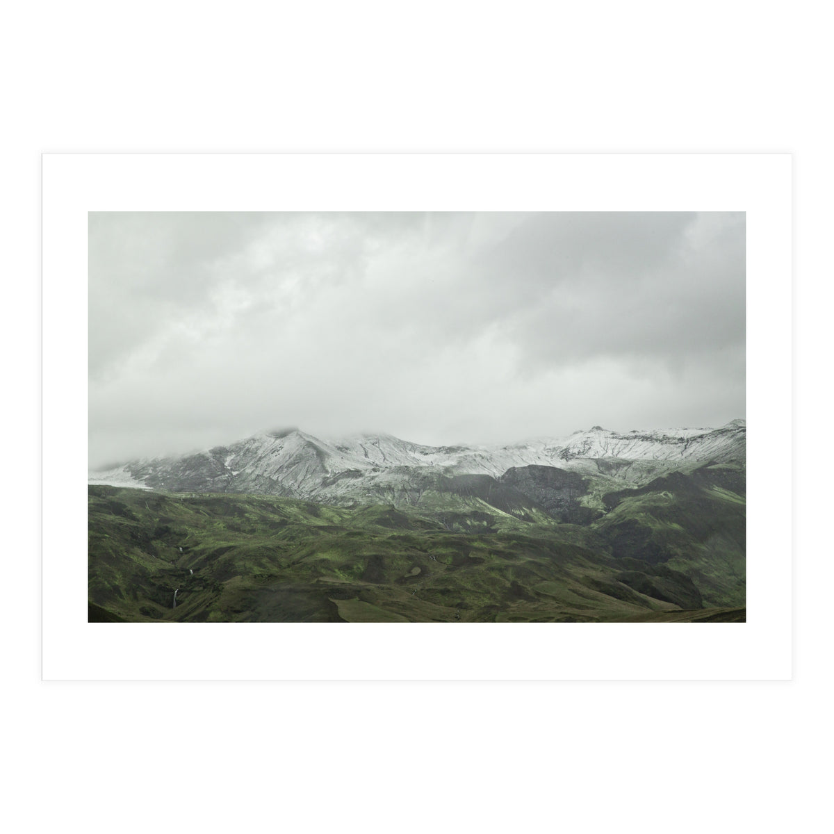 Snow-covered green mountains - Iceland (Print Only)