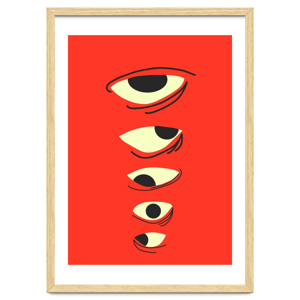 Abstract Eyes on Red Background