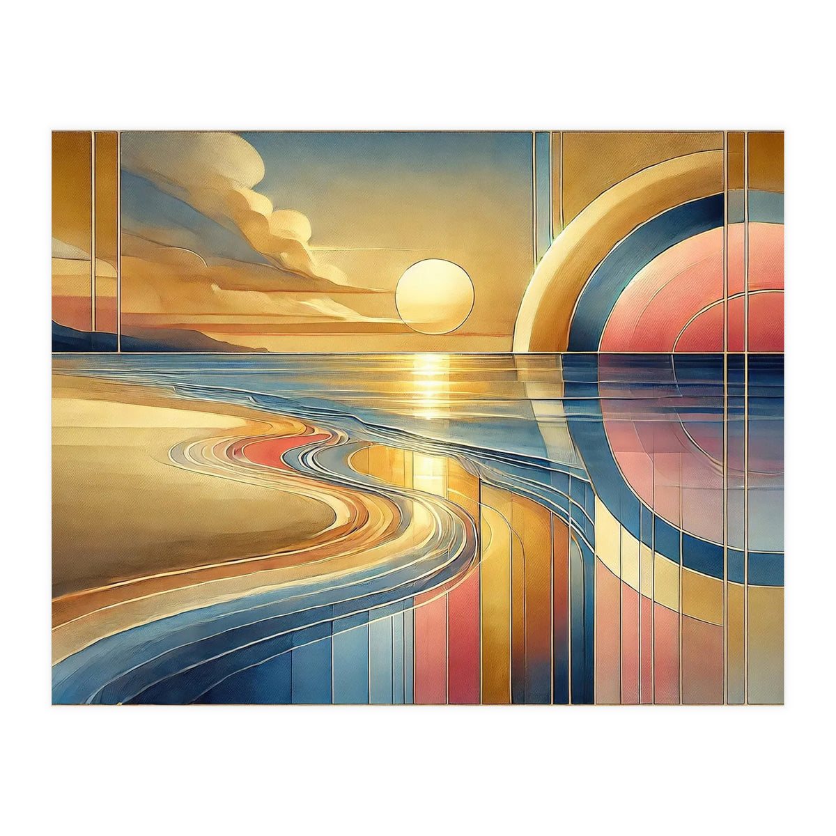 Sundown Serenity Scene In Art Deco (Print Only)