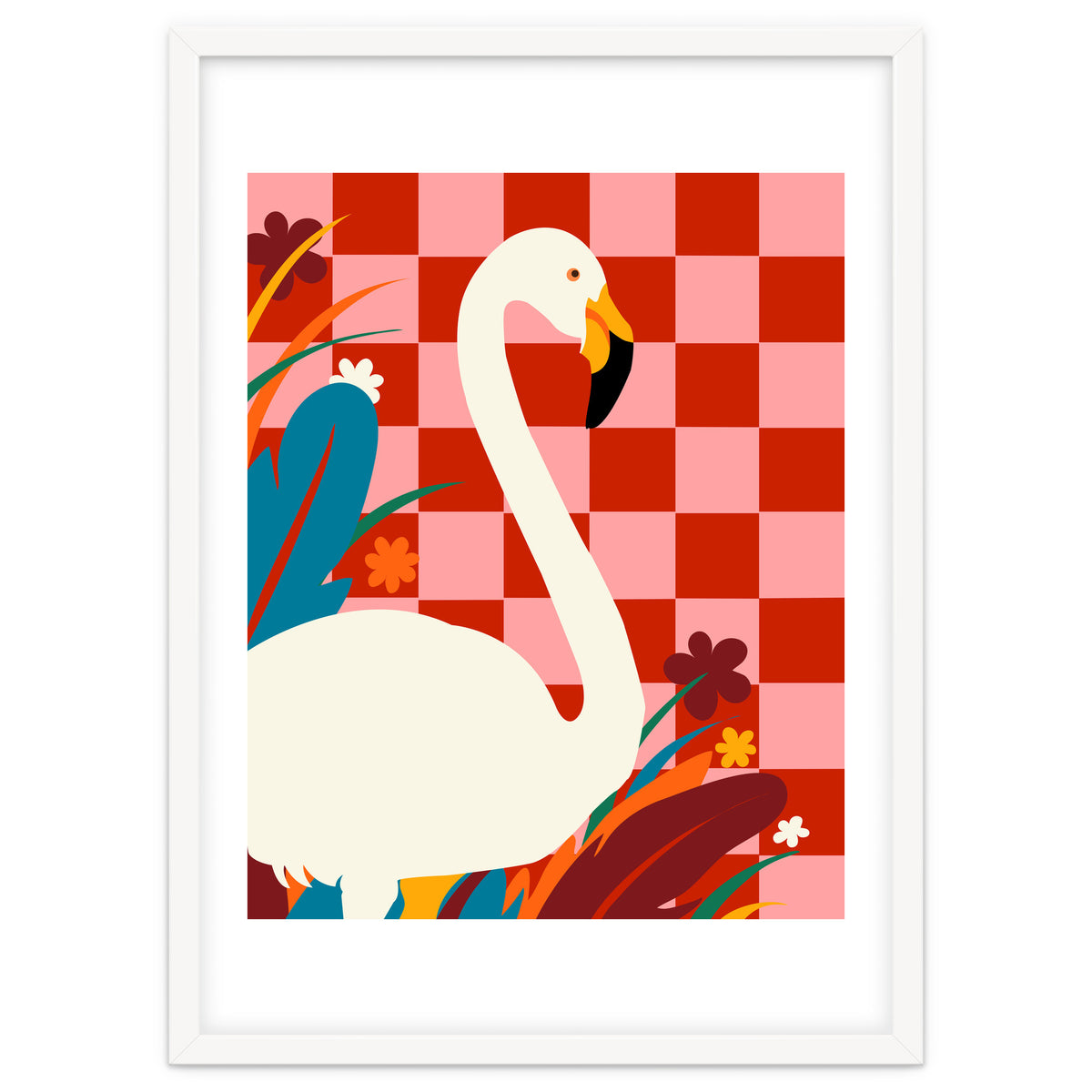 Checkers & The Great Egret, Wildlife Animals Maximalist Eclectic, Bold Heron Botanical Nature Jungle Bohemian