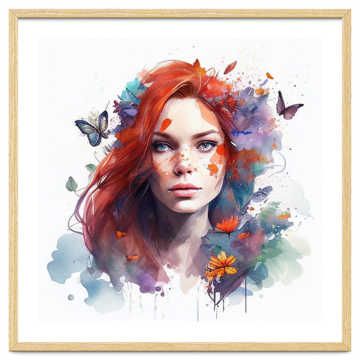 Watercolor Floral Red Hair Woman #3