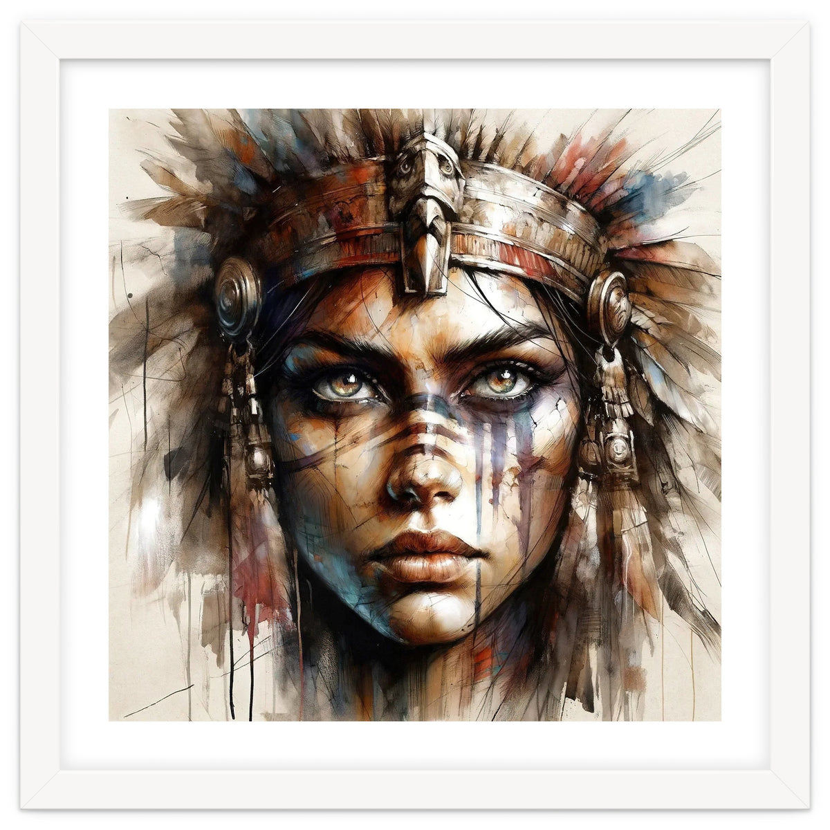 Regal Warrior Woman Watercolor Portrait