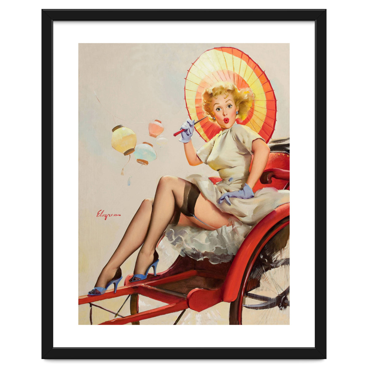 Pinup Girl In Rickshaw Experiencing Sudden Wind