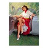 Sexy Pinup Woman Posing In Convertible Car (Print Only) thumbnail