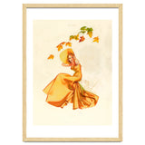 Woman Posing In Yellow Dress And Autumn Leafs thumbnail
