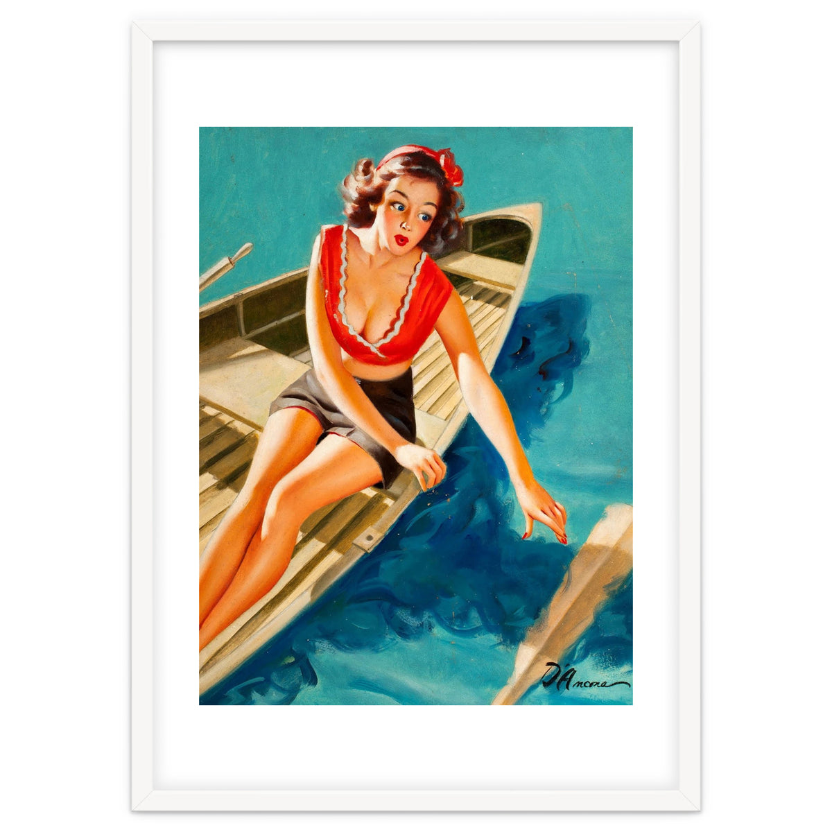 Pinup Sexy Girl In A Boat And A Lost Paddle