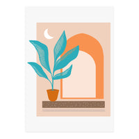 Moonlight Villa, Architecture Modern Bohemian Travel Illustration, Pastel Tropical Home Minimal Line Art (Print Only)