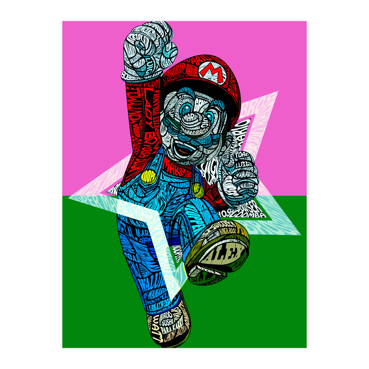 Mario Bross Typo Style Cartoon Pop Art (Print Only)