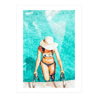 Pool Fashion | Modern Bohemian Woman Swim Watercolor Painting | Contemporary Travel (Print Only)