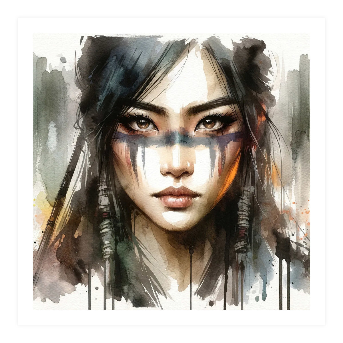 Ethereal Asian Warrior Gaze (Print Only)