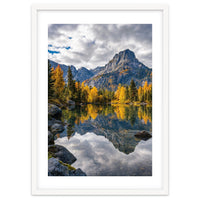Golden Autumn Reflection: Majestic Mountain Wilderness Landscape