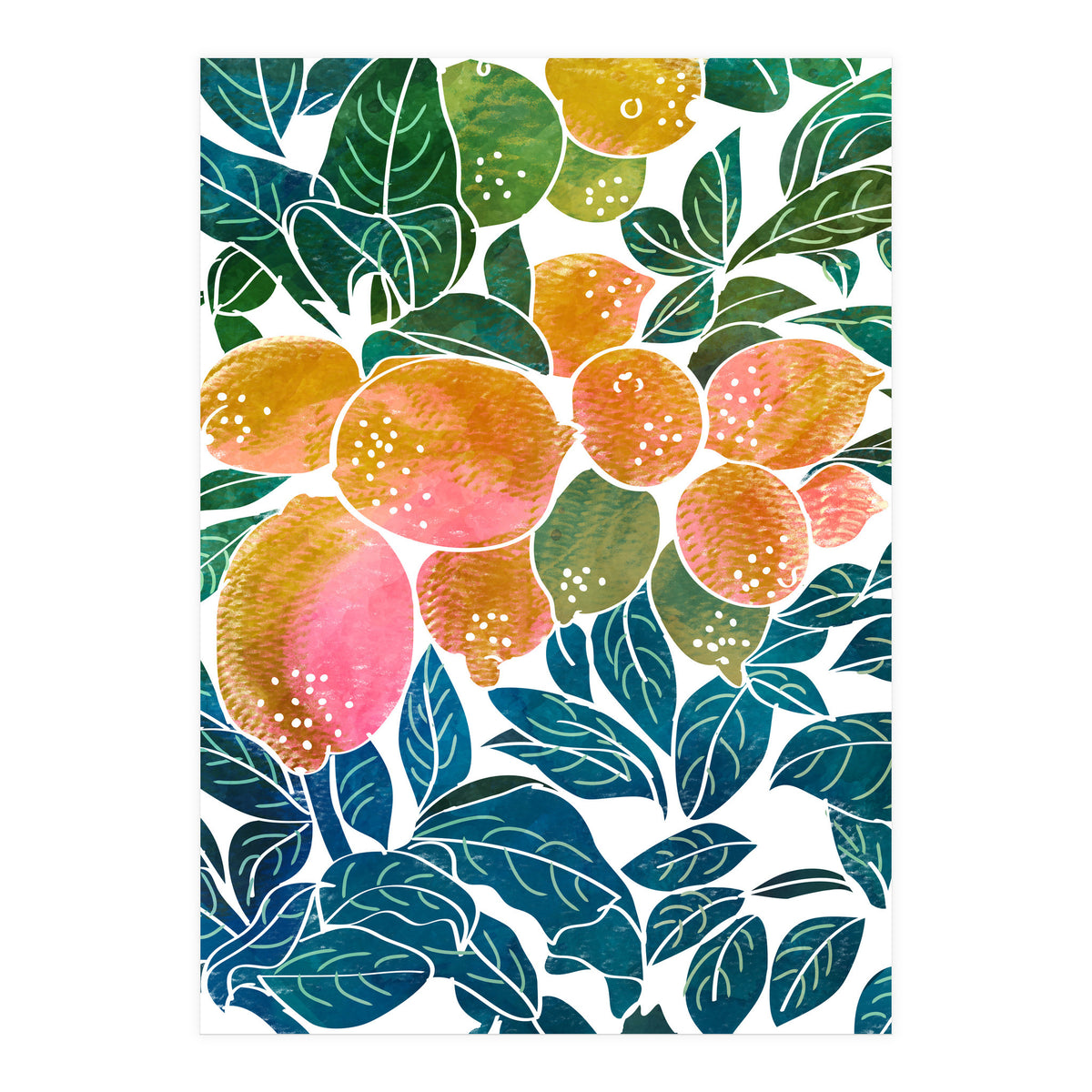 Lemons | Watercolor Modern Boho Botanical Painting | Pastel Summer Jungle Garden Juicy Fresh (Print Only)