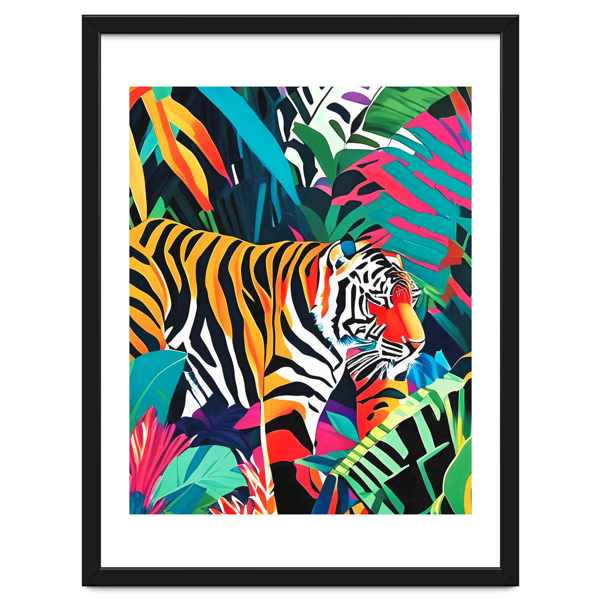 The Tigress, Fearless Wild Animal Tropical Jungle, Multicolor Cat Confidence Peaceful Calm Bohemian Eclectic