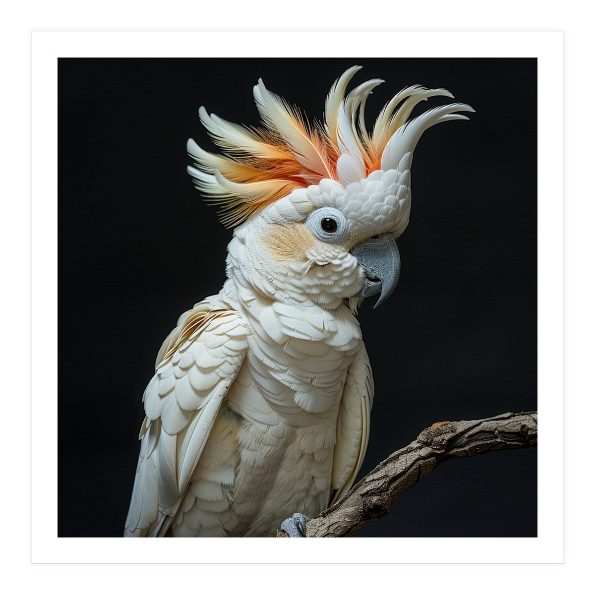 White Cockatoo Parrot Bird Perched On Branch (Print Only)