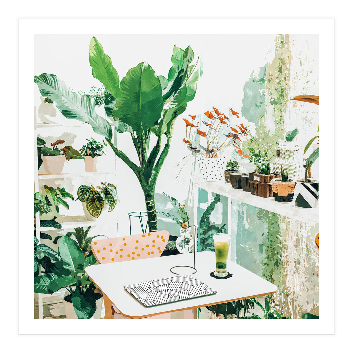 Junglow, Urban Jungle Botanical Home decor, Tropical Plants Interior Design Plant Lady Painting (Print Only)