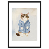 Sir James fluffy Tom cat in his blue pajamas oils