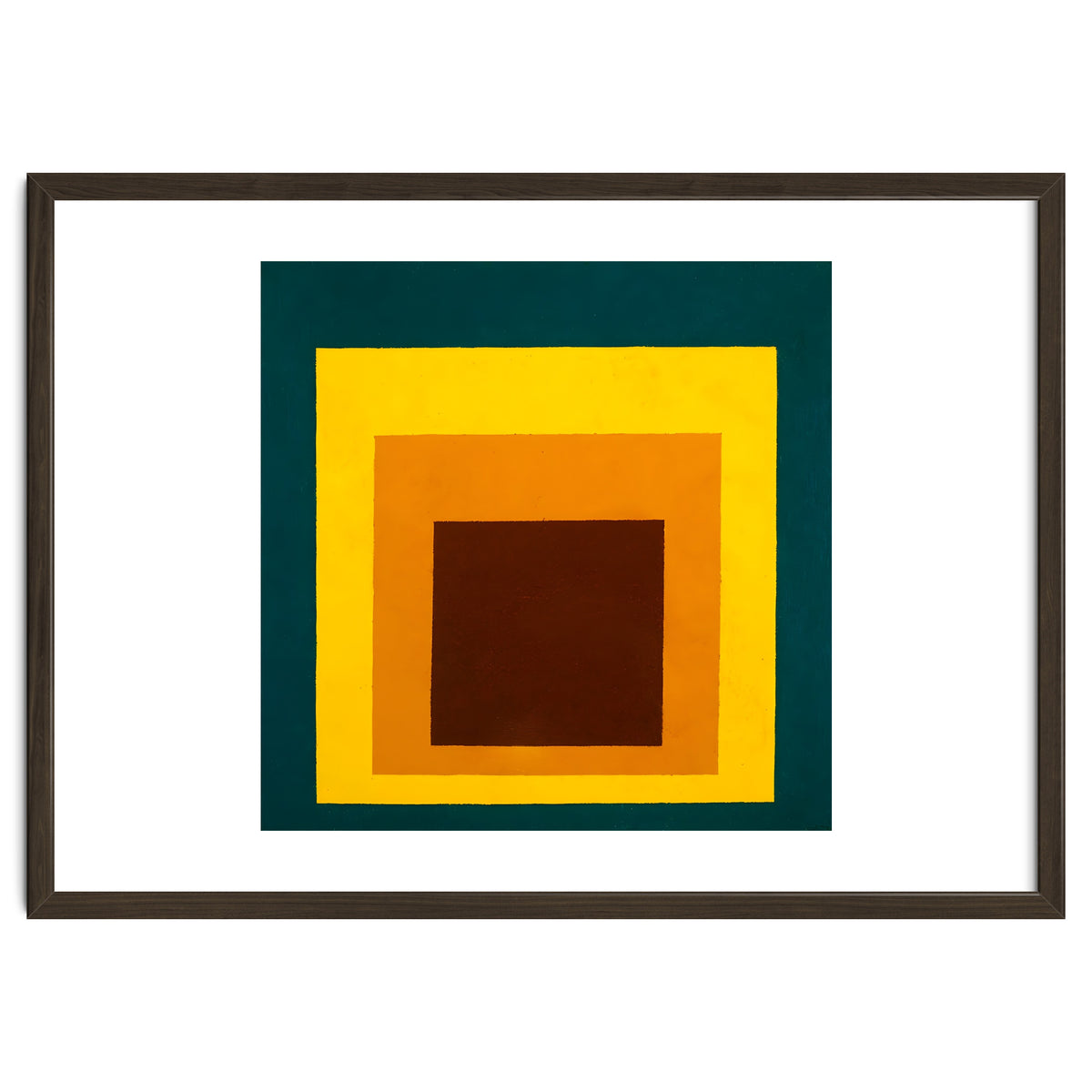JOSEF ALBERS - HOMAGE TO THE SQUARE DARK GREEN YELLOW ORANGE BROWN