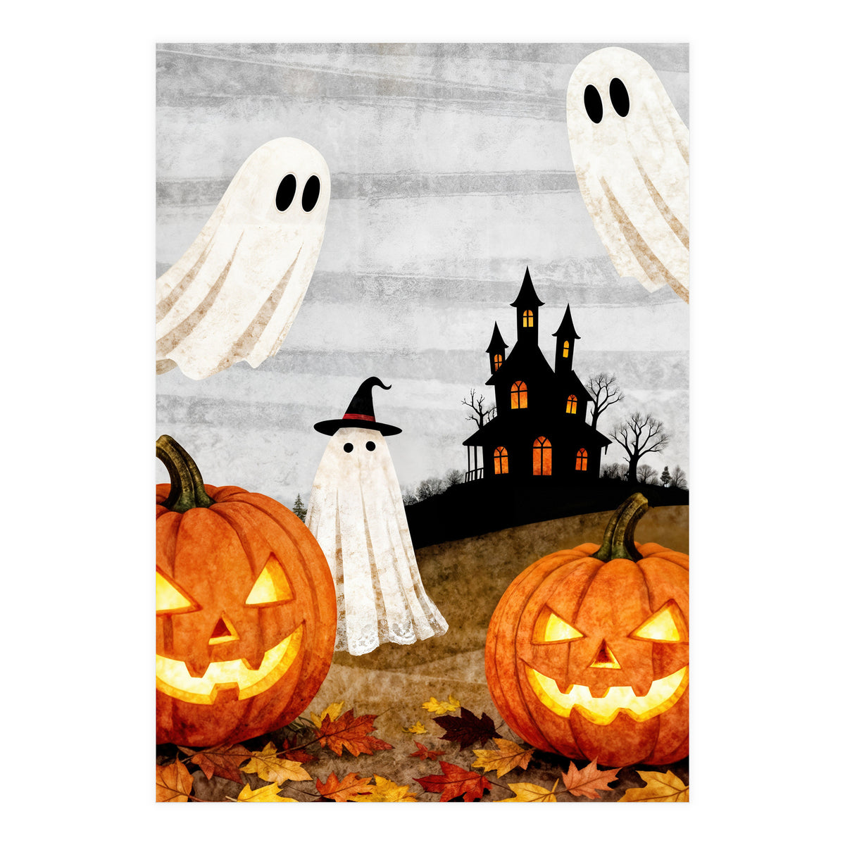 Spooky Halloween Ghost Pumpkin (Print Only)