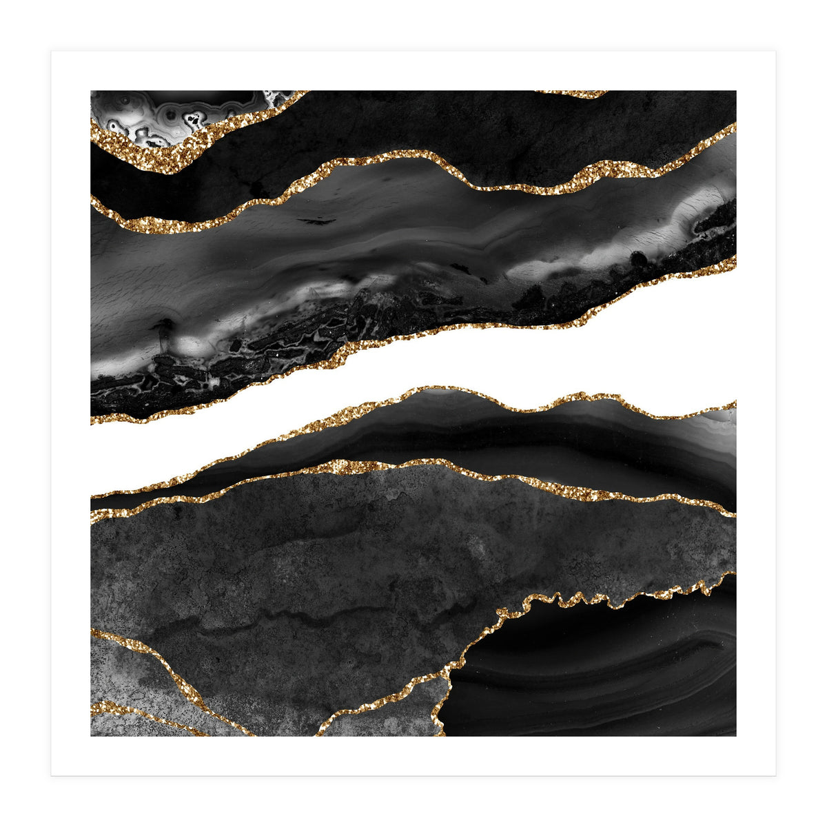 Black & Gold Agate Texture 08  (Print Only)