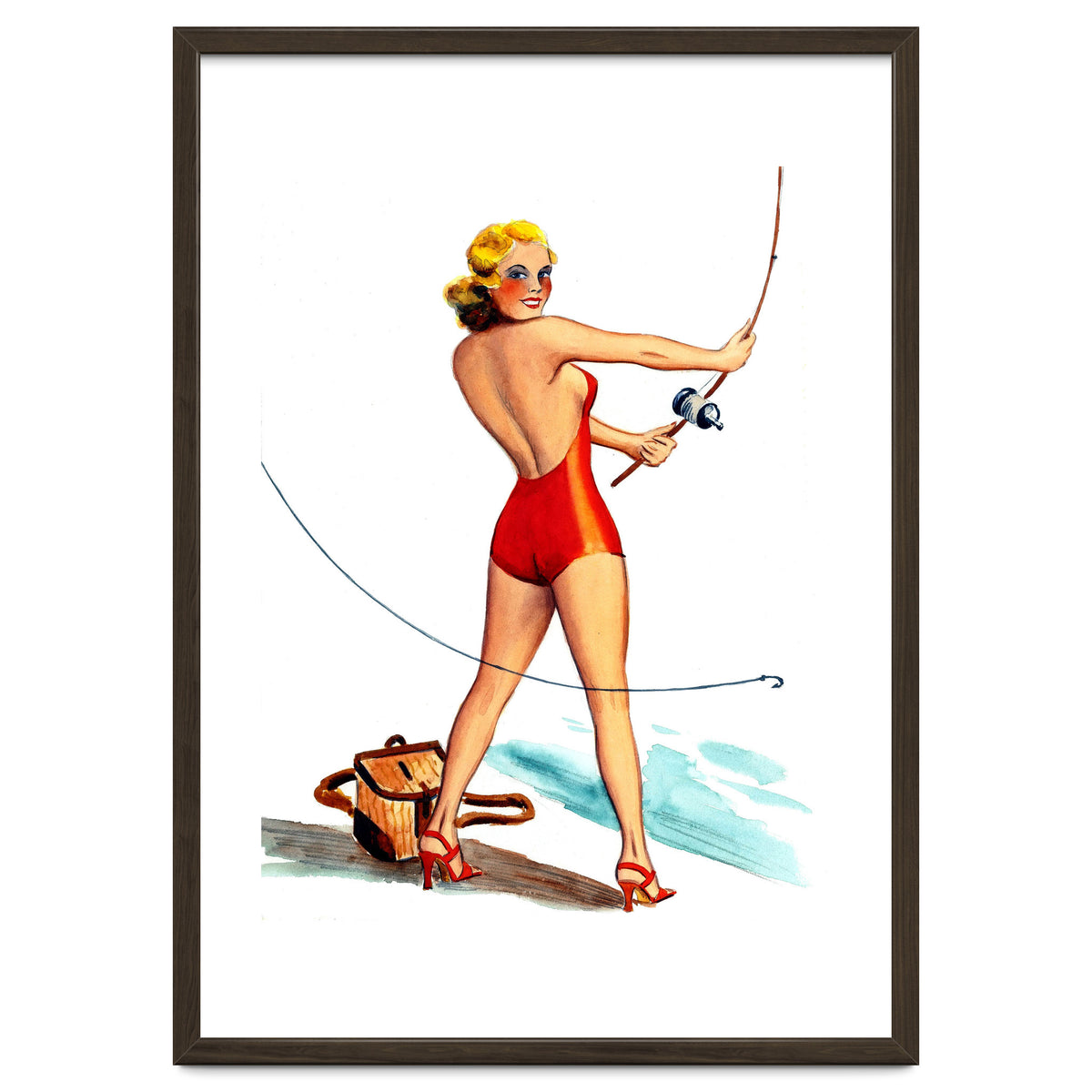 Pinup Girl Fishing On The Coast