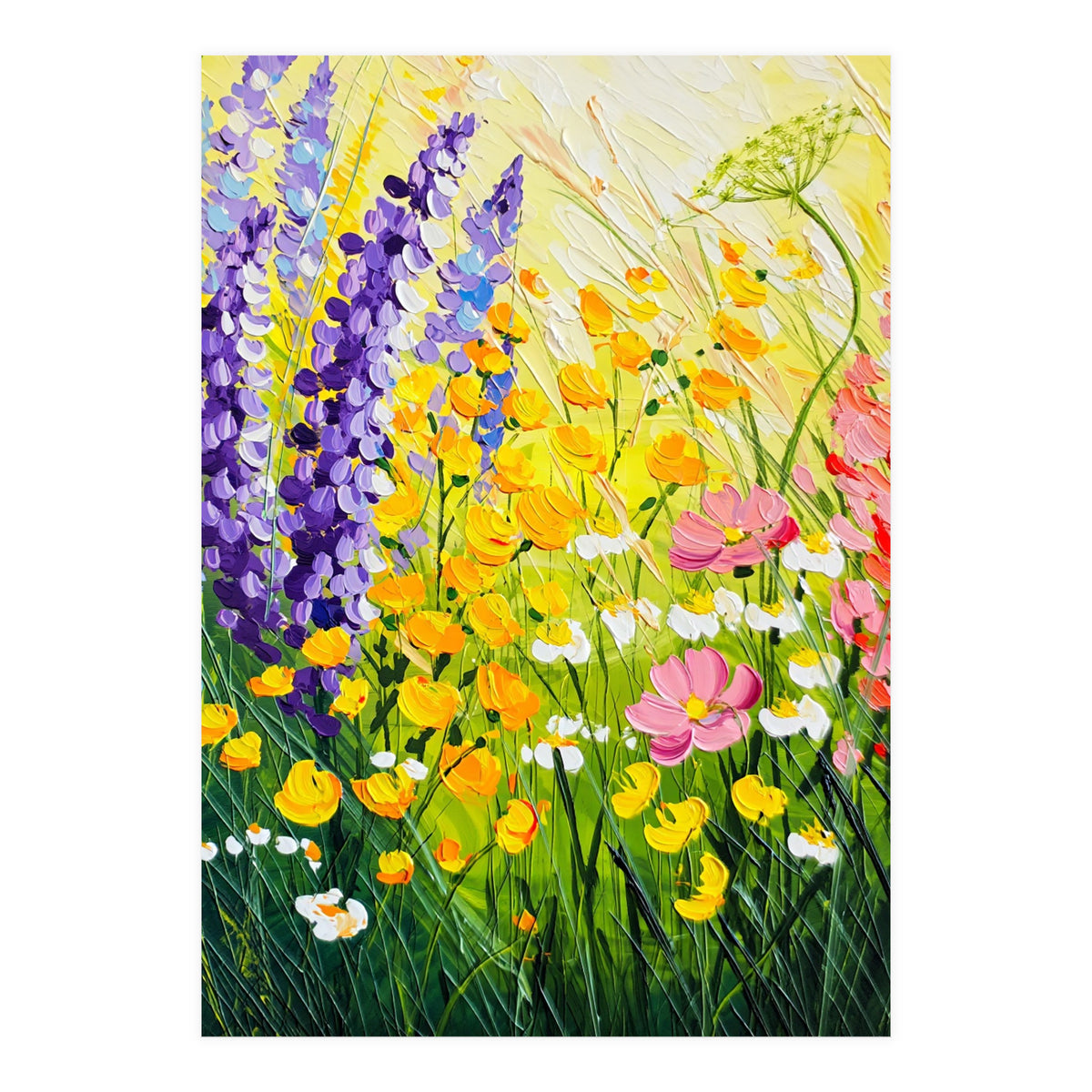 Sun-Drenched Wildflower Meadow Oil Painting (Print Only)