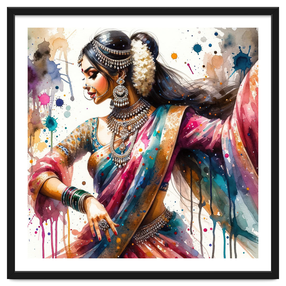 Hindu Woman Dancer With Jewelry And Sari