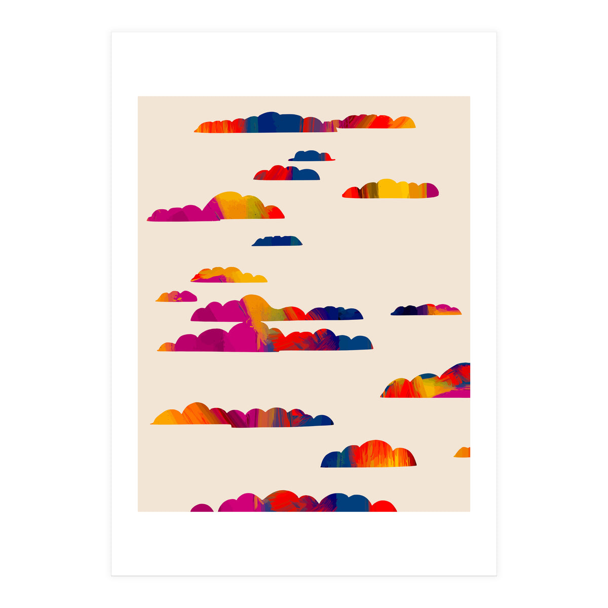 Totem Clouds, Colorful Sky Vibrant Eclectic Bohemian, Abstract Positivity Good Vibes Boho Contemporary Modern Painting (Print Only)