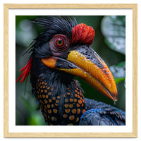 Close Up Of Helmeted Hornbill Bird In Rain