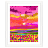Two Suns, Pink Nature Painting Sky, Maximalist Landscape Pop Of Color Eclectic, Sunrise Sunset Meadow Boho Modern Contemporary thumbnail